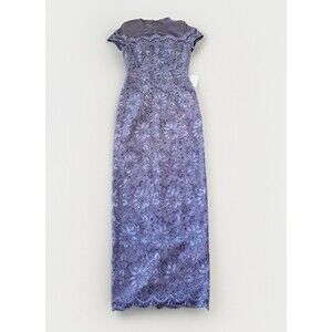 JS Collections Purple Lace Floor Length Formal Dress Size 2 NWT Short Sleeve